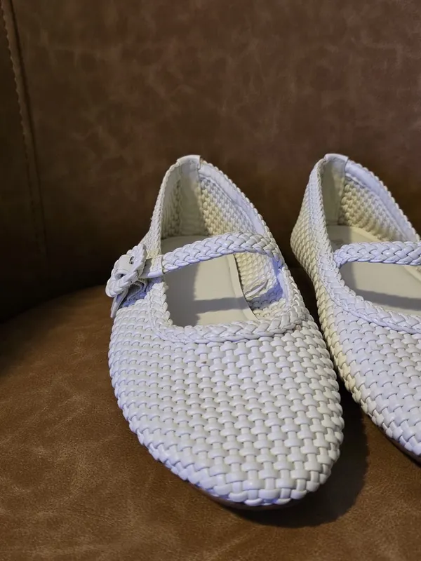 Zara White Woven Mary Jane Flats for women - Image 6