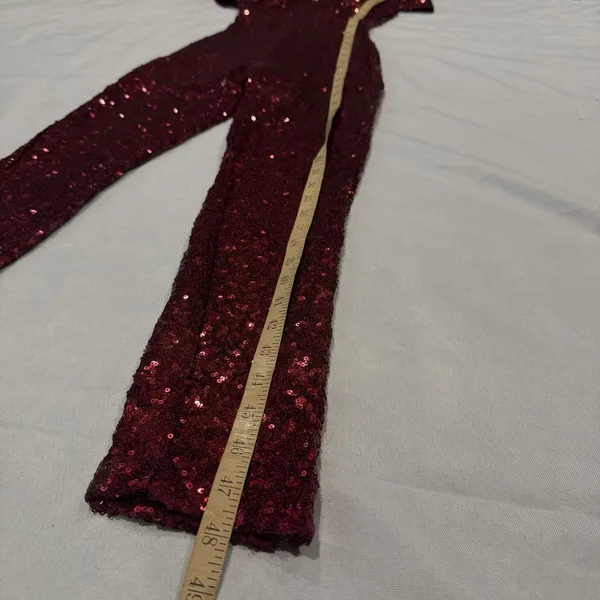 B. SMART Burgundy Sequin Prom Jumpsuit Off-The-Shoulder Sweetheart Gala Size 3/4 - Image 5