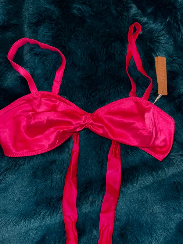 SKIMS Woven Shine Tie Back Bralette in Raspberry - Image 4