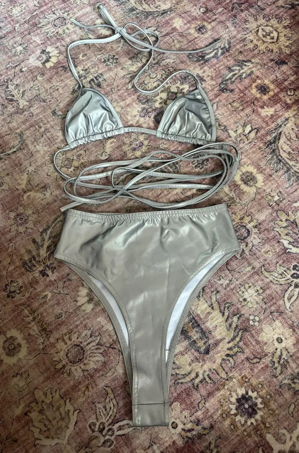 iHeartRaves Silver Reflective Wrap Around Bathing Suit - Image 2