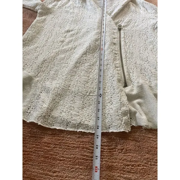 Free People Women’s Crochet Knit Hoodie Cardigan XS Asymmetrical Zip Roll Tab - Image 7