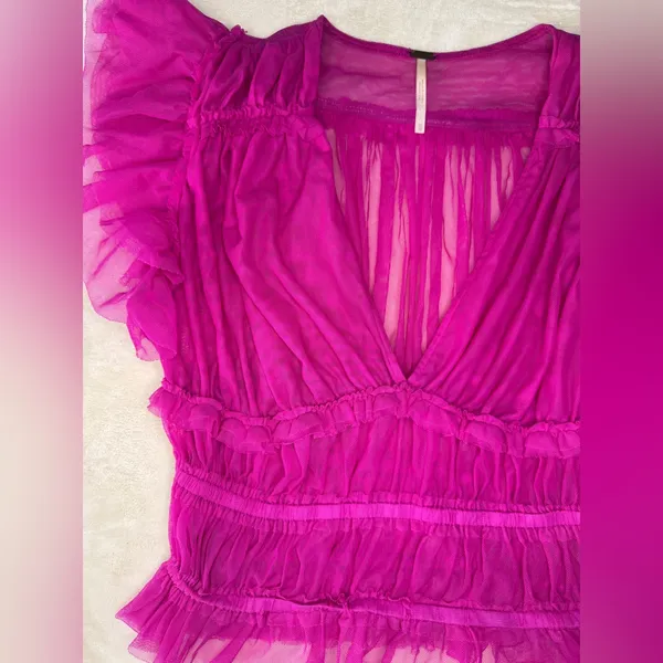 Free People Pink Ruffled Cap Sleeve Crop Blouse - Image 7