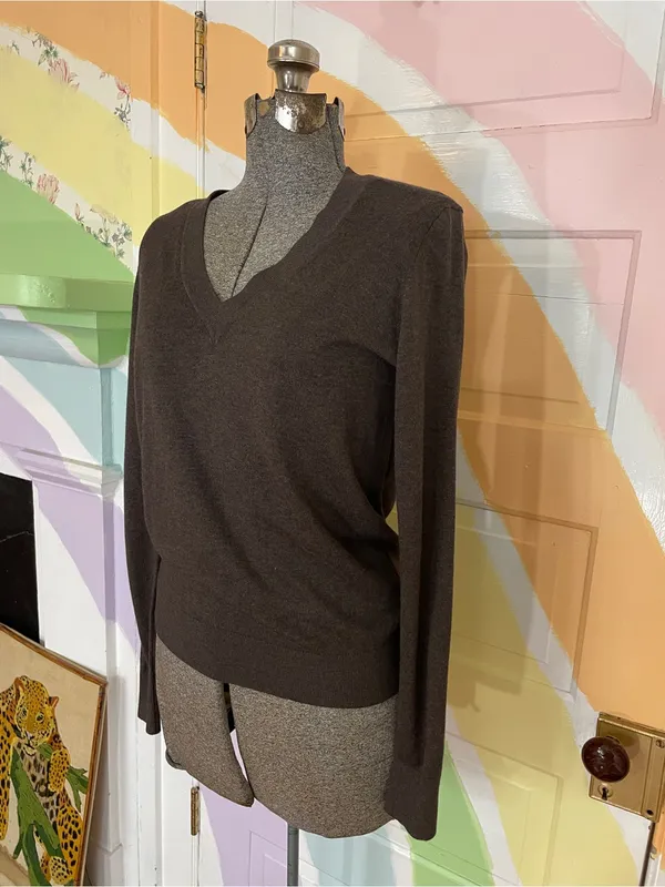 NWT Quince Lightweight Cotton Cashmere V-Neck Sweater Heather Charcoal Sz S 🧡🎀 - Image 5