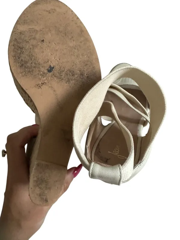 JEAN MICHEL CAZABAT Cream Leather Espadrille Wedges Sandals Size 37 - Image 7