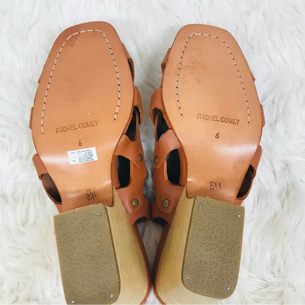 RACHEL‎ COMEY Brown Leather Mule Clog Wedge Sandal Tawny Woven Stud Size 6 - Image 8