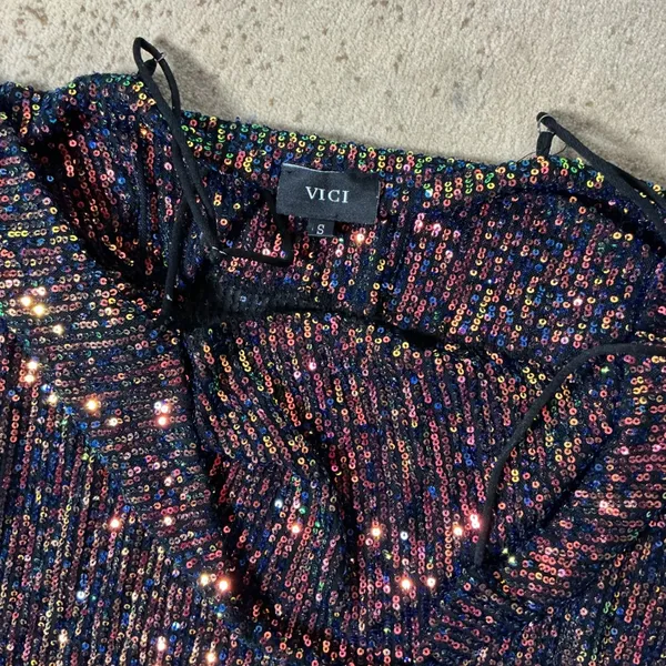 VICI Iridescent Sequin Cami Top Womens Small Multi Color Party Disco SMT2011 - Image 4