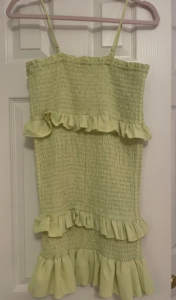 Lime Green Ruffle Bodycon Boutique Dress - Image 3