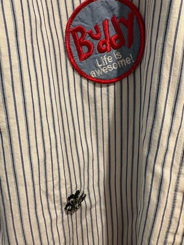 Desigual Lian shirt button down patches rhinestones blue white stripes sz S - Image 5