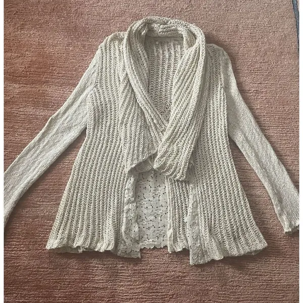 Anthropologie Knitted & Knotted Siretta Cotton Blend Beige Women’s Cardigan XS - Image 3