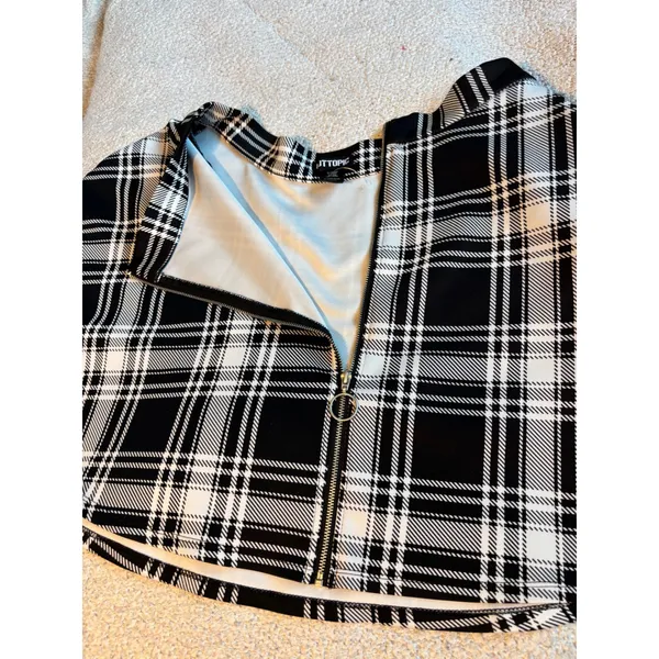 Hot Topic Black White Plaid O-Ring Zipper Skater Skirt XL - Image 8