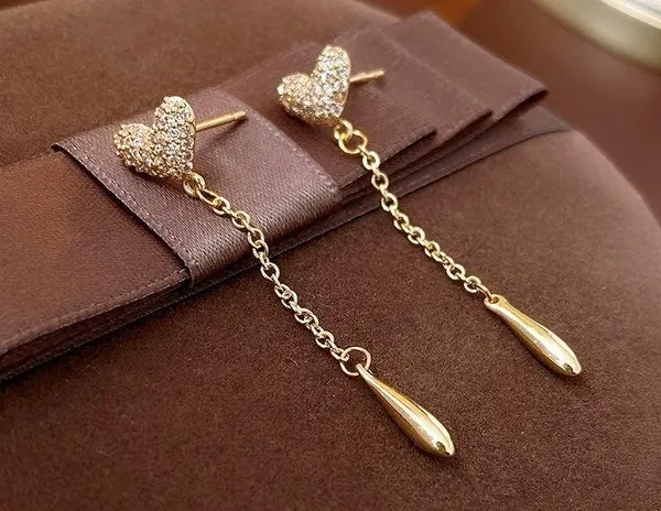 Love Heart Tassel Chain Dangle Drop Earrings for Women - Image 4