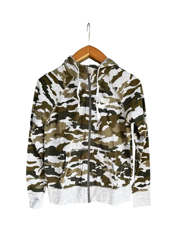 Nike Gym Vintage Camo Full Zip Hoodie Jacket Womens Small Green Black Y2K - Image 2