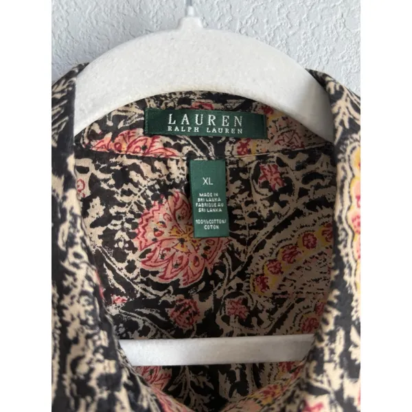 Lauren Ralph Lauren Paisley Ruffle Blouse Cotton Boho Cottagecore Western XL - Image 7