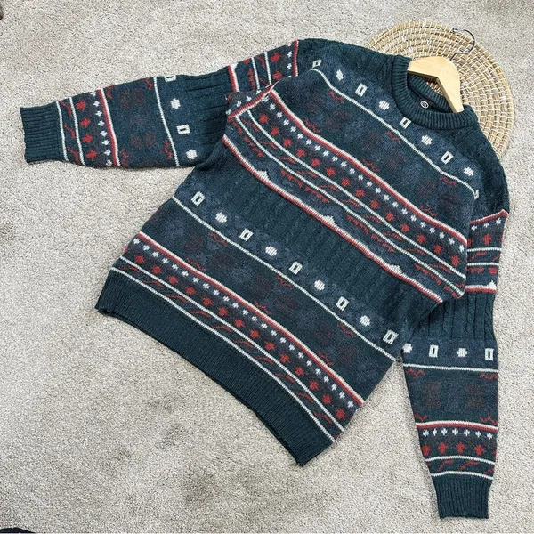 C&A Women’s Wool Blend Crewneck Sweater Grandpacore Cabin Multicolor Green L - Image 2