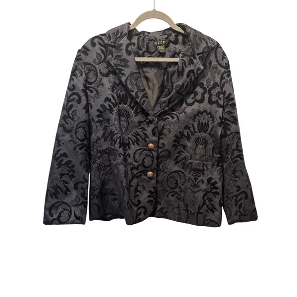 ELCC Black Tapestry Velvet Blazer Gold Buttons Sz L - Image 2