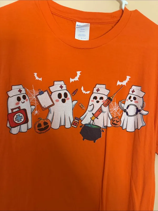 Orange Halloween Nurse Ghost Graphic Tee - Women's Short Sleeve - Image 3