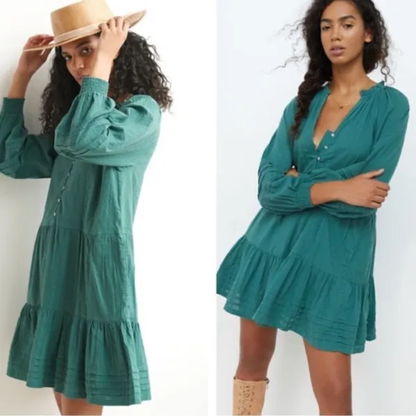 Anthropologie Carrie Tiered Tunic dress in dark green - Image 2
