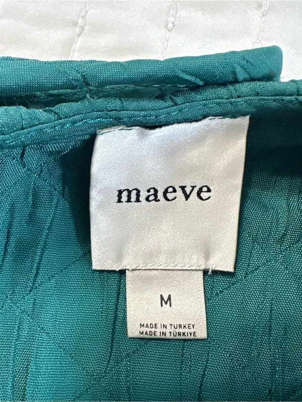 Anthropologie Maeve Green Drop Waist Jacquard Quilted Puff Sleeve Mini Dress Oversize Size M - Image 8