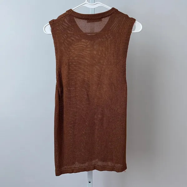 Zara Boho Relaxed Earth Colors Lagenlook Sleeveless Knit Top Small Brown - Image 9