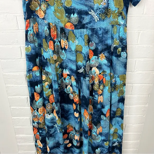 Lily Pad Dragonfly Patterned Maxi Dress Blue - Image 4