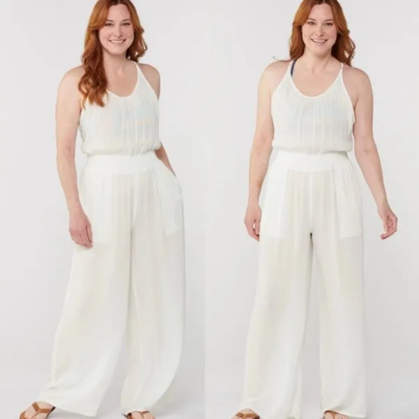 NWT prAna Fernie Wide Leg Jumpsuit M White Beach Crinkle Modal Resort Boho - Image 2