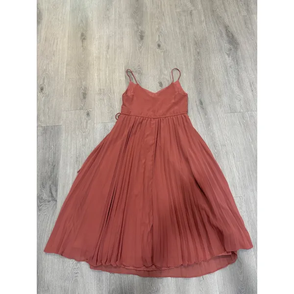 ASOS Y2K Dusty Rose Pleated Midi Dress Strappy Chiffon A-Line XS US 2 - Image 6