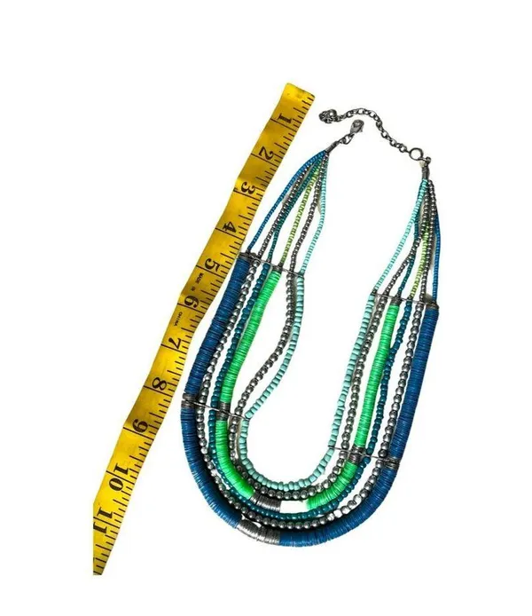 Vintage Blue and Green Multi Strand Necklace, Teal Bead Six Strand Necklace - Image 7