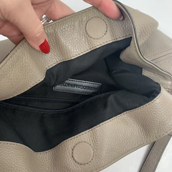 Rebecca Minkoff Reagan Taupe Pebbled Leather Crossbody Hobo Bag Silver Hardware - Image 7