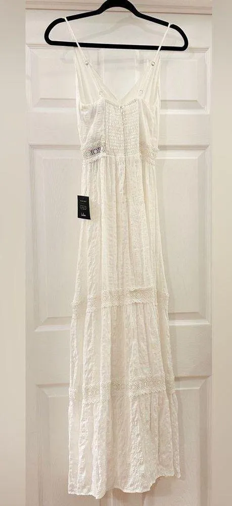 Lulu’s Light Breeze White Striped Crochet Lace Boho Tiered Maxi Dress Sz XS - Image 10