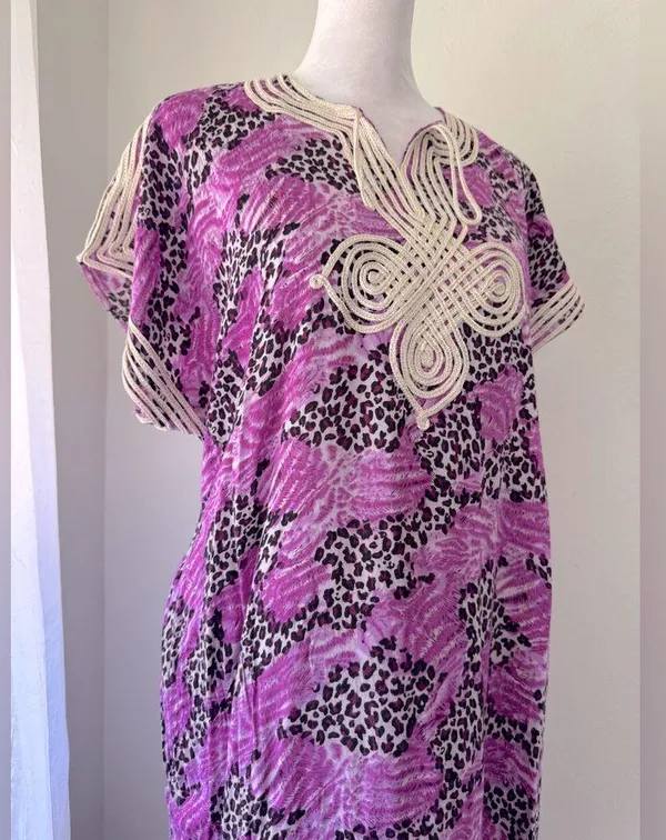 Magenta Leopard Print Embroidered Lightweight Maxi Dress Purple Size XL - Image 4