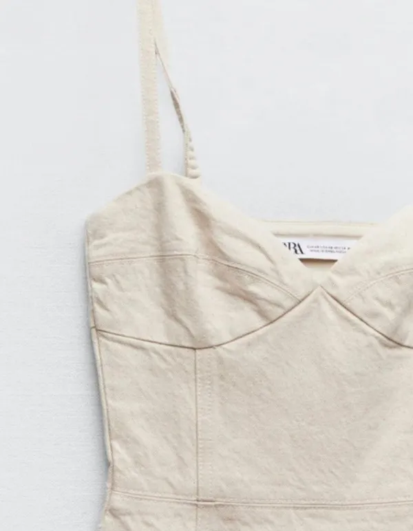 ZARA Beige Denim Midi Dress - Image 3