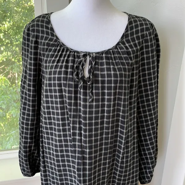 Madewell Signal Tunic Shift Dress Hayden Black White Windowpane Plaid Cotton M - Image 6