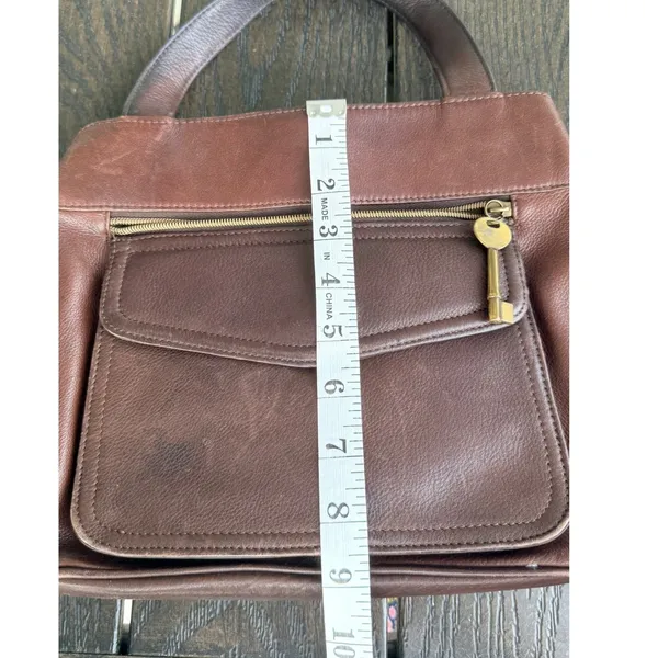 Vintage Y2K Fossil 1954 Brown Leather Crossbody Satchel Key Charm Purse Granny - Image 16