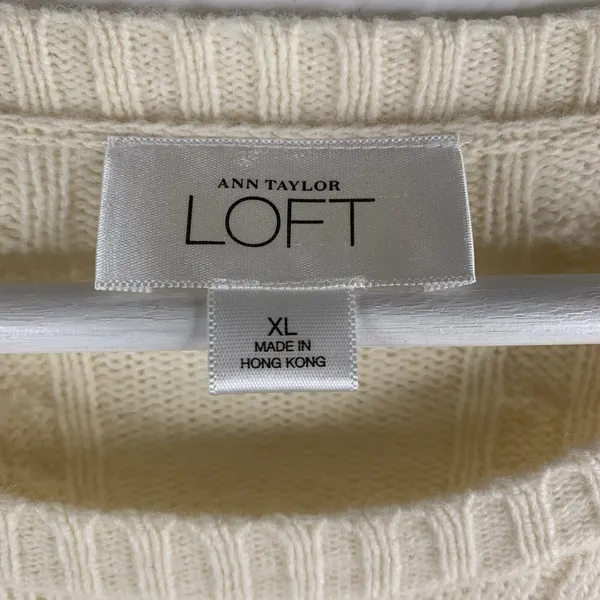 Ann Taylor Loft Size XL Sweater Wool‎ Blend Cable Knit Long Sleeve Cream Women’s - Image 2