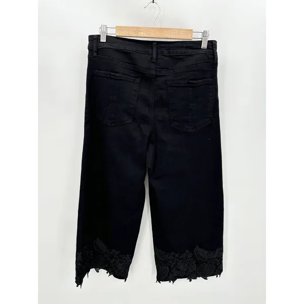 Prosperity Jeans Women 31 Black Denim Wide‎ Leg Embroidered Cotton Blend - Image 2
