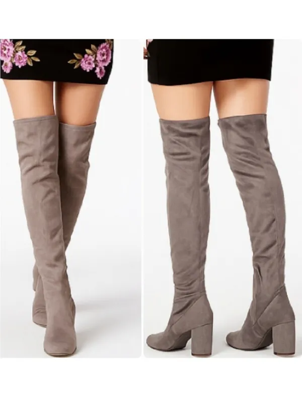 INC Rikkie Over The Knee Boots Soft Fabric Taupe Block Heel Never Worn Size 9 - Image 2