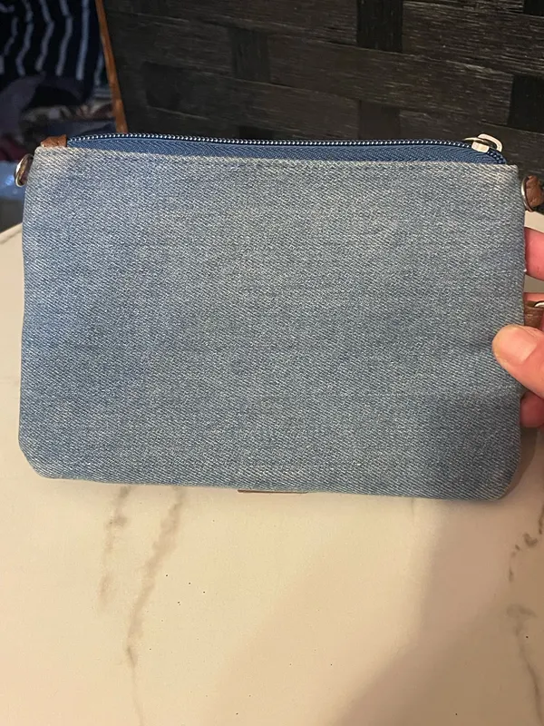 Vtg 1990's DENIM CLUTCH BAG BEACH THEME UNBRANDED FLAMINGO/PALM TREE - Image 6