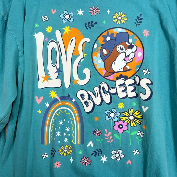 Buc-ee's XL Long Sleeve T-Shirt Teal Love Buc-ee's Rainbow Floral Graphic Tee - Image 6
