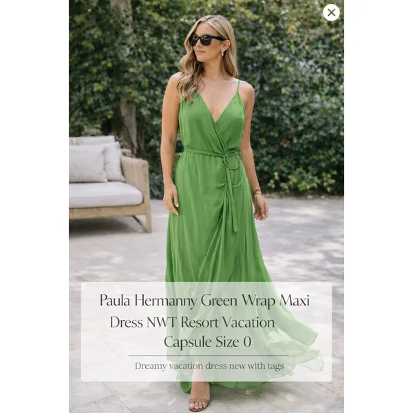 Paula Hermanny Green Wrap Maxi Dress Ring Detail NWT Size 0 - Image 14