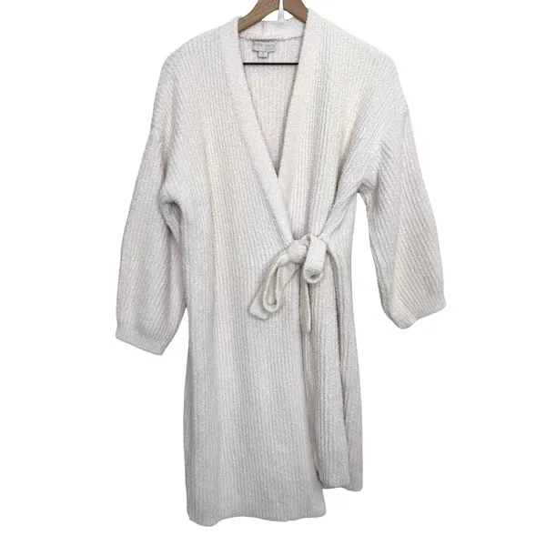 Barefoot Dreams CozyChic Knit Side Tie Ribbed Robe Almond Off White Size XL - Image 2