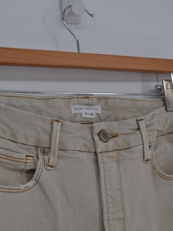 Good American Good Classic Jeans Womens 10 Bone Beige Skinny Ankle Slit Stretch - Image 7