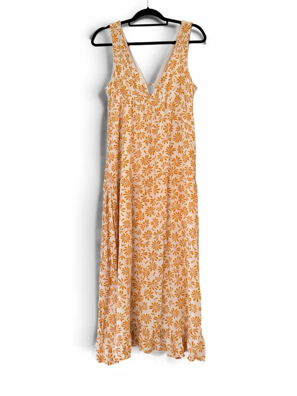 Love Tree Sleeveless Floral Midi Length Dress in White and Orange Size L - Image 2