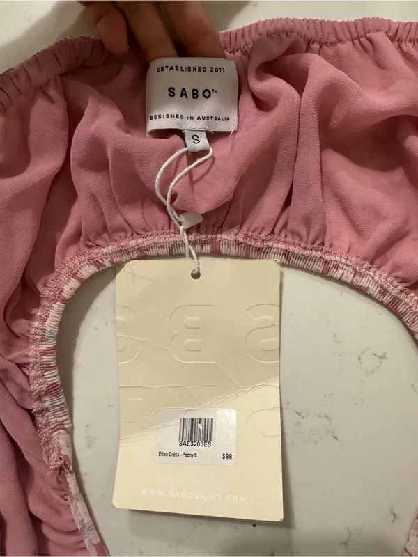 NWT Sabo Skirt Eilish Peony Floral Cut Out Mini Dress Pink Puff Sleeve S - Image 3
