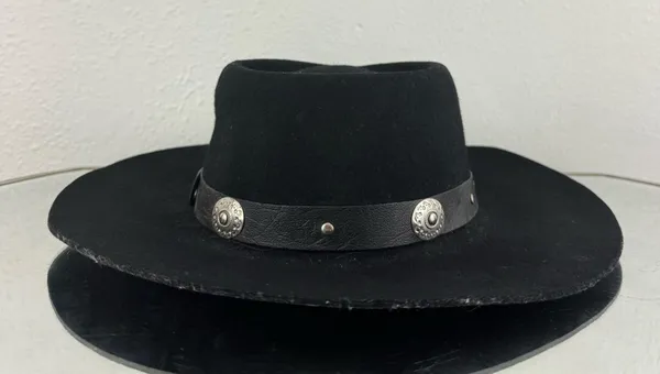 ROCKMOUNT RANCH WEAR Black Felt Wool Silver Concho Edgy Western Cowboy Hat - Image 4