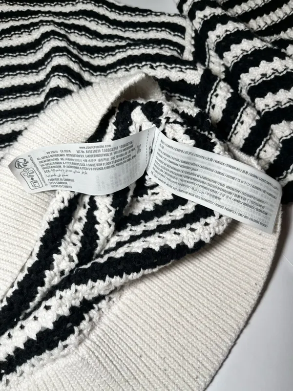 Abercrombie‎ & Fitch Striped Crochet Sweater M | Coastal Grandma Nautical Chic - Image 7