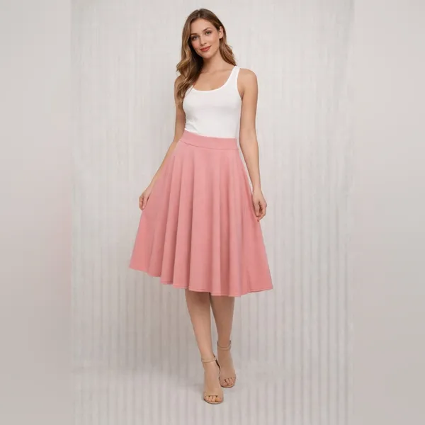 Urban CoCo‎ Pink Flared Midi Skirt Size XL A-Line Stretch Classic Feminine - Image 2