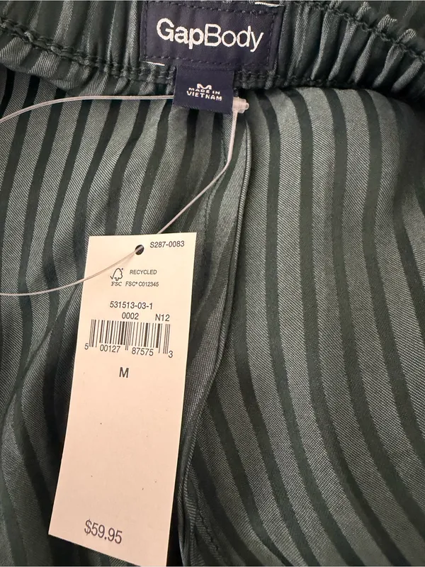 GapBody Satin PJ Pant M Green Stripe Pajama Pants Elastic Drawstring NWT(A911) - Image 10