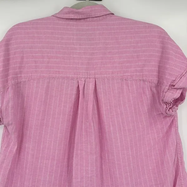 Lola River Linen Blend Pin Stripe Button Womens Shirt Sz M Pink Preppy Coastal - Image 7