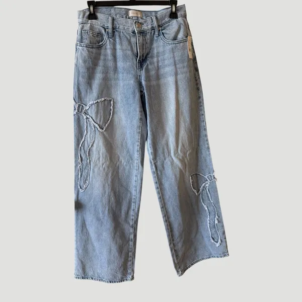 PacSun Casey Low Rise Baggy Jeans Women 23 Bow Detail Wide Leg Light Wash NWT - Image 2