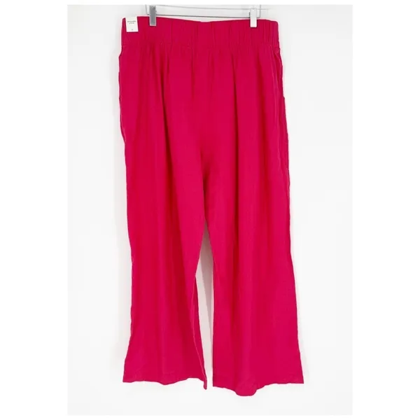 NWT Abercrombie & Fitch Wide Leg Linen Blend Trousers‎ L Pink Coastal Chic - Image 3